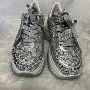 Hogan Atelier Crystal Sneakers | Metallic Silver Platform | Size 6 | Excellent